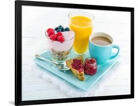 Breakfast With Yoghurt, Berries, Juice, Toast And Coffee-Anna-Mari West-Framed Art Print