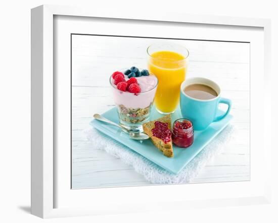 Breakfast With Yoghurt, Berries, Juice, Toast And Coffee-Anna-Mari West-Framed Art Print