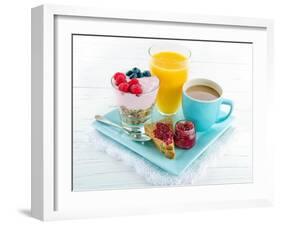 Breakfast With Yoghurt, Berries, Juice, Toast And Coffee-Anna-Mari West-Framed Art Print