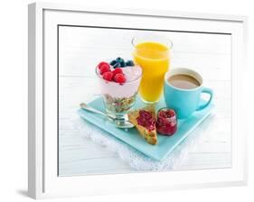 Breakfast With Yoghurt, Berries, Juice, Toast And Coffee-Anna-Mari West-Framed Art Print