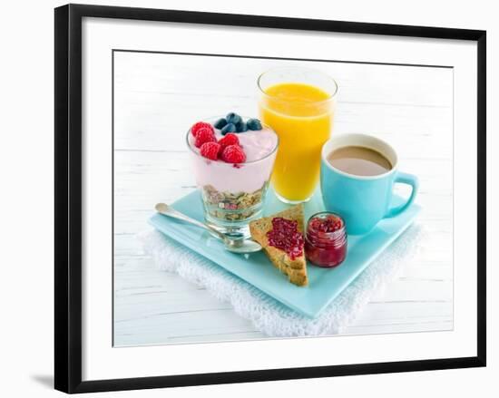 Breakfast With Yoghurt, Berries, Juice, Toast And Coffee-Anna-Mari West-Framed Art Print