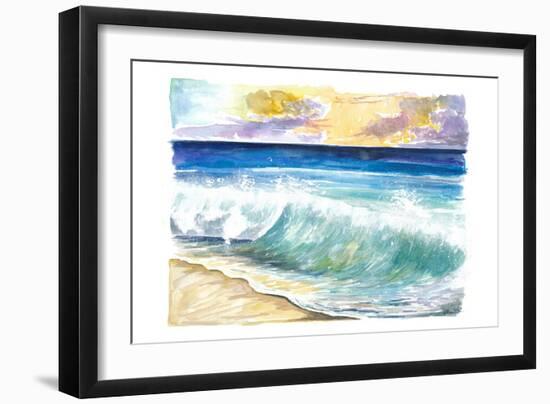 Breaking Eastern Caribbean Waves with Sunset on Antilles Island-M. Bleichner-Framed Art Print