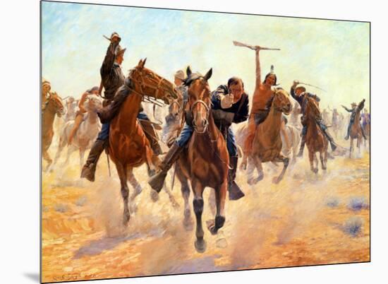 Breaking Through The Lines-Charles Schreyvogel-Mounted Art Print