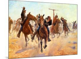 Breaking Through The Lines-Charles Schreyvogel-Mounted Art Print