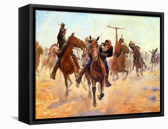 Breaking Through the Lines-Charles Schreyvogel-Framed Stretched Canvas