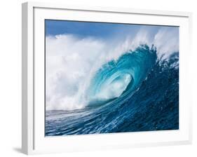 Breaking tubing wave at Teahupoo surf break, Tahiti, French Polynesia-Mark A Johnson-Framed Photographic Print