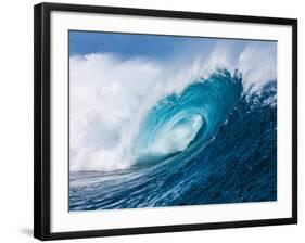 Breaking tubing wave at Teahupoo surf break, Tahiti, French Polynesia-Mark A Johnson-Framed Photographic Print