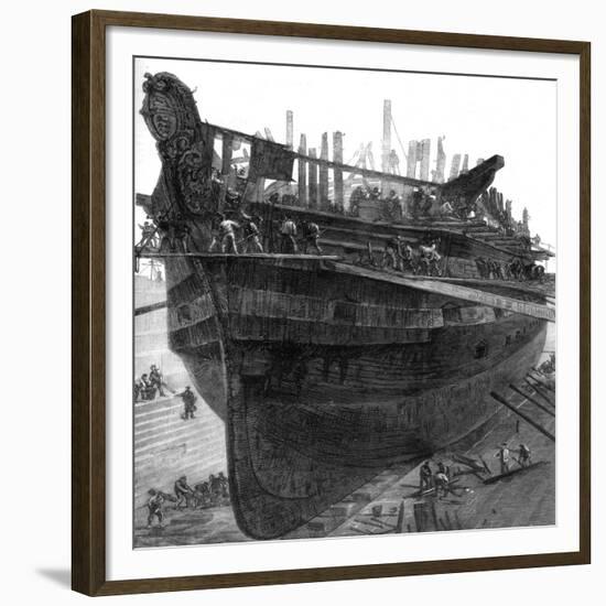 Breaking Up the Hospital Ship 'Dreadnought' at Chatham Dockyard, 1875-null-Framed Giclee Print