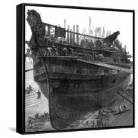 Breaking Up the Hospital Ship 'Dreadnought' at Chatham Dockyard, 1875-null-Framed Stretched Canvas