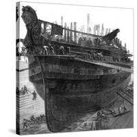 Breaking Up the Hospital Ship 'Dreadnought' at Chatham Dockyard, 1875-null-Stretched Canvas