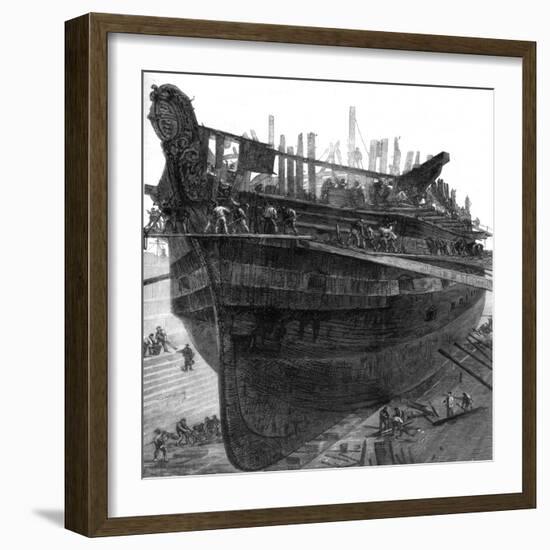 Breaking Up the Hospital Ship 'Dreadnought' at Chatham Dockyard, 1875-null-Framed Giclee Print