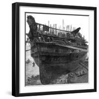 Breaking Up the Hospital Ship 'Dreadnought' at Chatham Dockyard, 1875-null-Framed Giclee Print