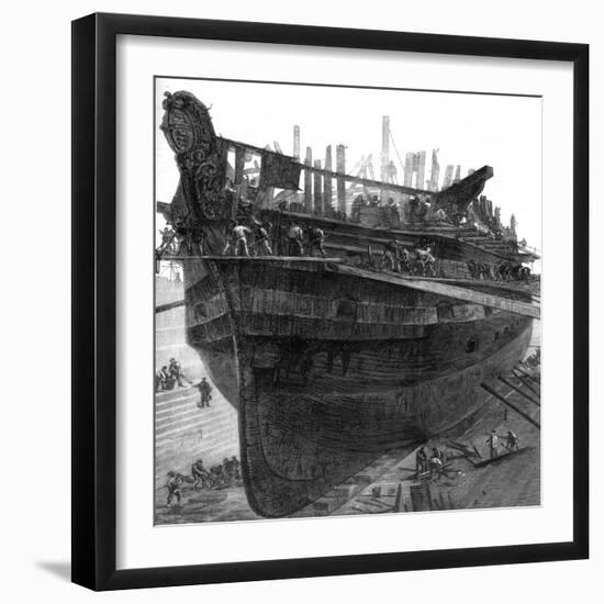 Breaking Up the Hospital Ship 'Dreadnought' at Chatham Dockyard, 1875-null-Framed Giclee Print