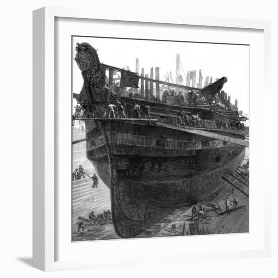 Breaking Up the Hospital Ship 'Dreadnought' at Chatham Dockyard, 1875-null-Framed Giclee Print