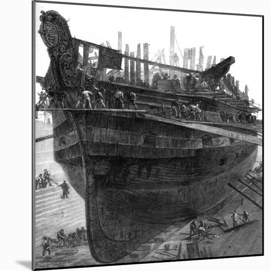 Breaking Up the Hospital Ship 'Dreadnought' at Chatham Dockyard, 1875-null-Mounted Giclee Print