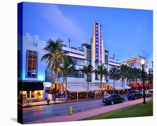 Breakwater Hotel on Ocean Drive in the Art Deco District of South Miami Beach-null-Stretched Canvas