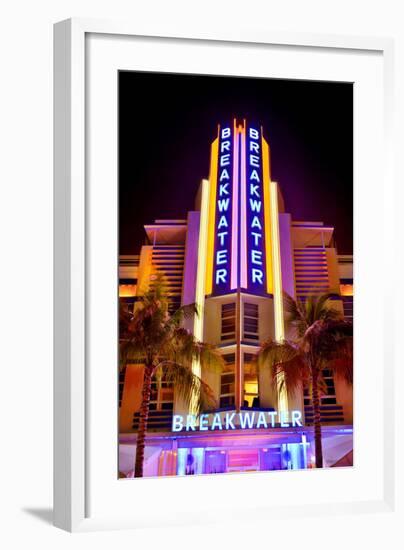 Breakwater Hotel on Ocean Drive in the Art Deco District of South Miami Beach-null-Framed Art Print