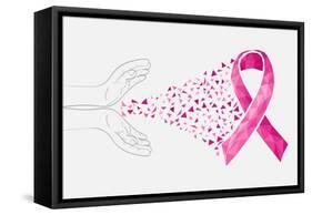 Breast Cancer Awareness Ribbon - Human Hands-cienpies-Framed Stretched Canvas