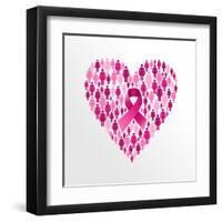 Breast Cancer Awareness Ribbon - Women Heart Shape-cienpies-Framed Art Print