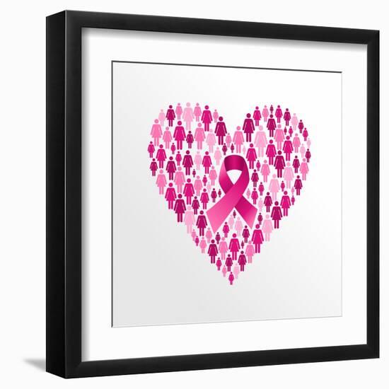Breast Cancer Awareness Ribbon - Women Heart Shape-cienpies-Framed Art Print