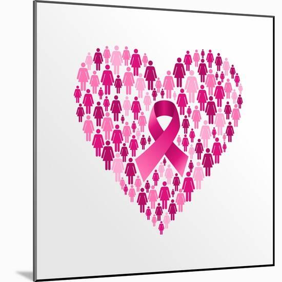 Breast Cancer Awareness Ribbon - Women Heart Shape-cienpies-Mounted Art Print