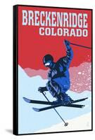 Breckenridge, Colorado - Colorblocked Skier-Lantern Press-Framed Stretched Canvas