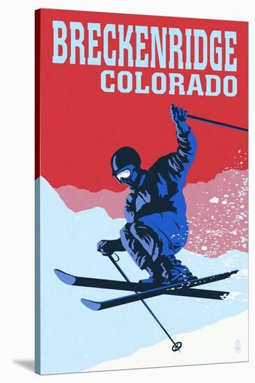 Breckenridge, Colorado - Colorblocked Skier-Lantern Press-Stretched Canvas