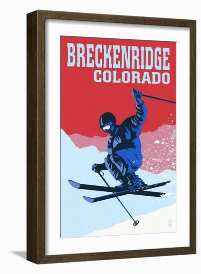 Breckenridge, Colorado - Colorblocked Skier-Lantern Press-Framed Art Print