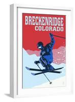 Breckenridge, Colorado - Colorblocked Skier-Lantern Press-Framed Art Print