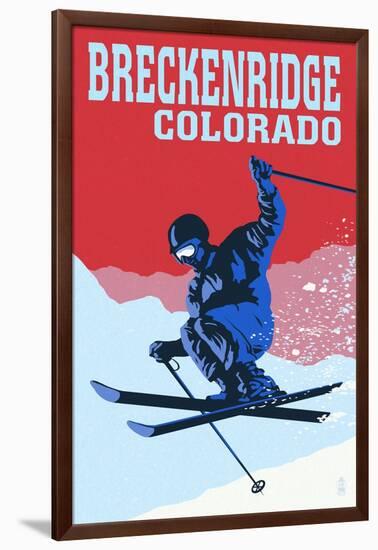 Breckenridge, Colorado - Colorblocked Skier-Lantern Press-Framed Art Print