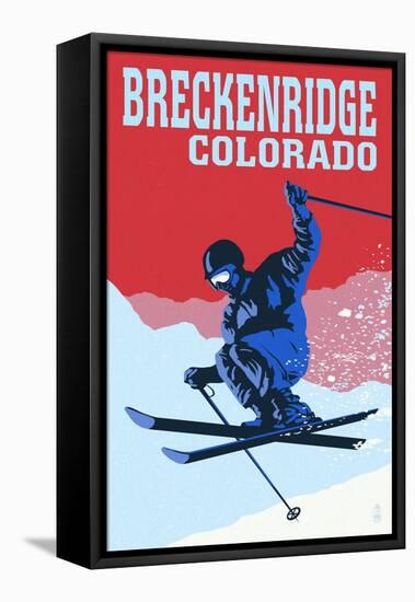 Breckenridge, Colorado - Colorblocked Skier-Lantern Press-Framed Stretched Canvas