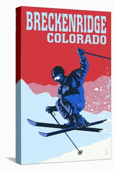 Breckenridge, Colorado - Colorblocked Skier-Lantern Press-Stretched Canvas