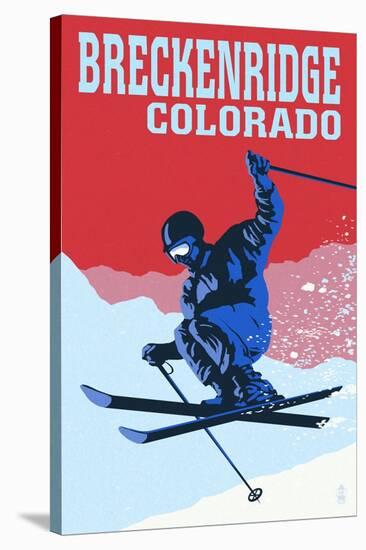 Breckenridge, Colorado - Colorblocked Skier-Lantern Press-Stretched Canvas