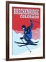 Breckenridge, Colorado - Colorblocked Skier-Lantern Press-Framed Art Print