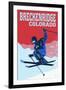 Breckenridge, Colorado - Colorblocked Skier-Lantern Press-Framed Art Print