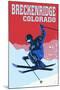 Breckenridge, Colorado - Colorblocked Skier-Lantern Press-Mounted Art Print