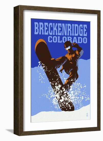 Breckenridge, Colorado - Colorblocked Snowboarder-Lantern Press-Framed Art Print