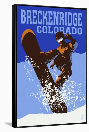 Breckenridge, Colorado - Colorblocked Snowboarder-Lantern Press-Framed Stretched Canvas