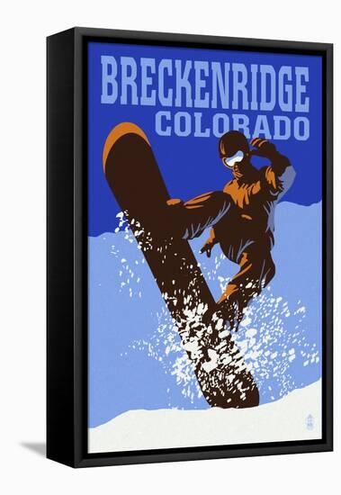 Breckenridge, Colorado - Colorblocked Snowboarder-Lantern Press-Framed Stretched Canvas