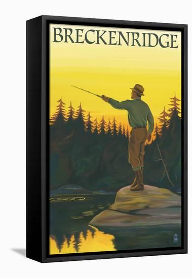 Breckenridge, Colorado - Fisherman Casting, c.2008-Lantern Press-Framed Stretched Canvas