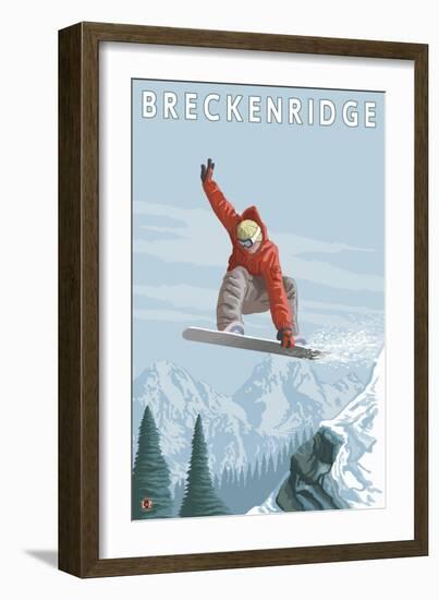 Breckenridge, Colorado, Jumping Snowboarder-Lantern Press-Framed Art Print