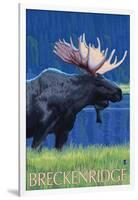 Breckenridge, Colorado, Moose in the Moonlight-Lantern Press-Framed Art Print