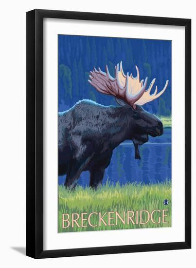 Breckenridge, Colorado, Moose in the Moonlight-Lantern Press-Framed Art Print