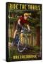 Breckenridge, Colorado - Mountain Biker in Trees-Lantern Press-Framed Stretched Canvas