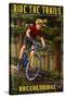 Breckenridge, Colorado - Mountain Biker in Trees-Lantern Press-Stretched Canvas