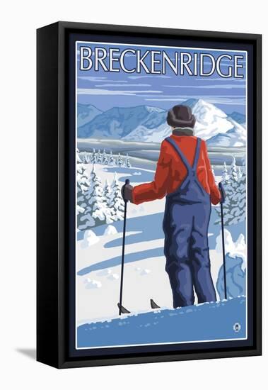 Breckenridge, Colorado, Skier Admiring View-Lantern Press-Framed Stretched Canvas