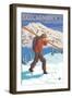 Breckenridge, Colorado, Skier Carrying Skis-Lantern Press-Framed Art Print