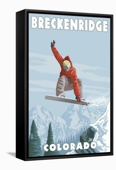 Breckenridge, Colorado - Snowboarder Jumping-Lantern Press-Framed Stretched Canvas