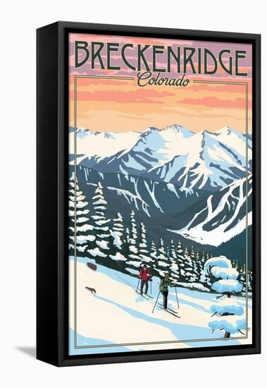 Breckenridge, Colorado - Winter Skiers - Lantern Press Artwork-Lantern Press-Framed Stretched Canvas