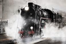 Retro Steam Train.-Breev Sergey-Framed Stretched Canvas